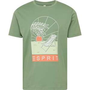 ESPRIT Tričko zelená / lososová / bílá