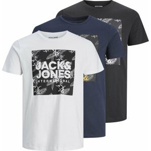 Tričko 'Loky' jack & jones tmavě modrá / černá / bílá