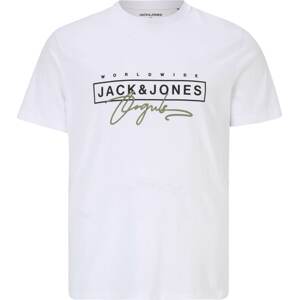 Tričko 'SPLASH' Jack & Jones Plus khaki / černá / bílá