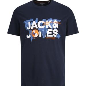 Tričko 'DUST' Jack & Jones Plus námořnická modř / oranžová / bílá