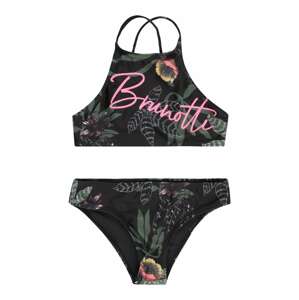 Brunotti Kids Sportovní plavky 'Camellia' tmavě zelená / svítivě růžová / černá / bílá