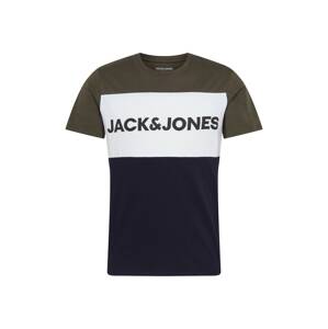 JACK & JONES Tričko  tmavě modrá / tmavě zelená / bílá