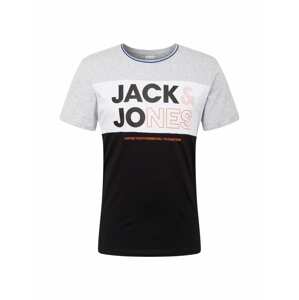 JACK & JONES Tričko  světle šedá / noční modrá / oranžová