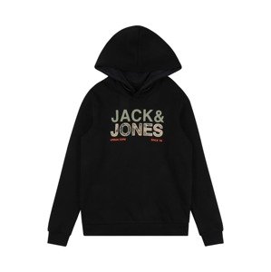 Jack & Jones Junior Mikina 'ART'  černá / khaki / oranžově červená / světle hnědá / bílá