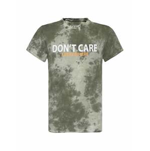 BLUE EFFECT Tričko 'Don't Care'  khaki / pastelově zelená / bílá / jasně oranžová