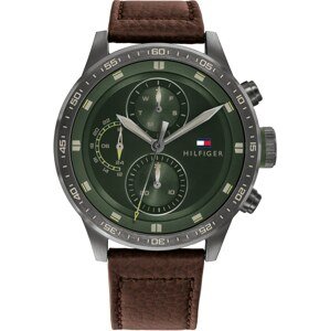 TOMMY HILFIGER Analogové hodinky  tmavě hnědá / tmavě zelená / tmavě šedá