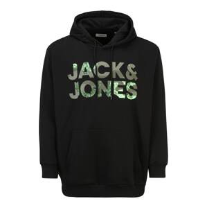 Jack & Jones Plus Mikina  černá / khaki / svítivě zelená