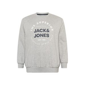 Jack & Jones Plus Mikina 'HERRO'  šedý melír / bílá / noční modrá