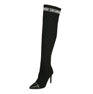 Karl Lagerfeld Kozačky nad kolena 'PANDORA Monogram Ribbed Knee Boot'  černá