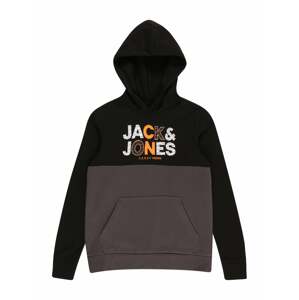 Jack & Jones Junior Mikina 'Steve'  černá / oranžová / bílá / šedobéžová