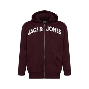 Jack & Jones Plus Mikina s kapucí  vínově červená / bílá