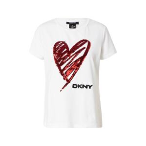 DKNY Tričko  bílá / tmavě červená / černá
