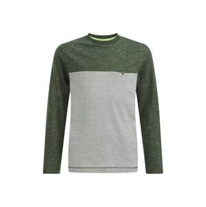 WE Fashion Tričko  šedý melír / tmavě zelená